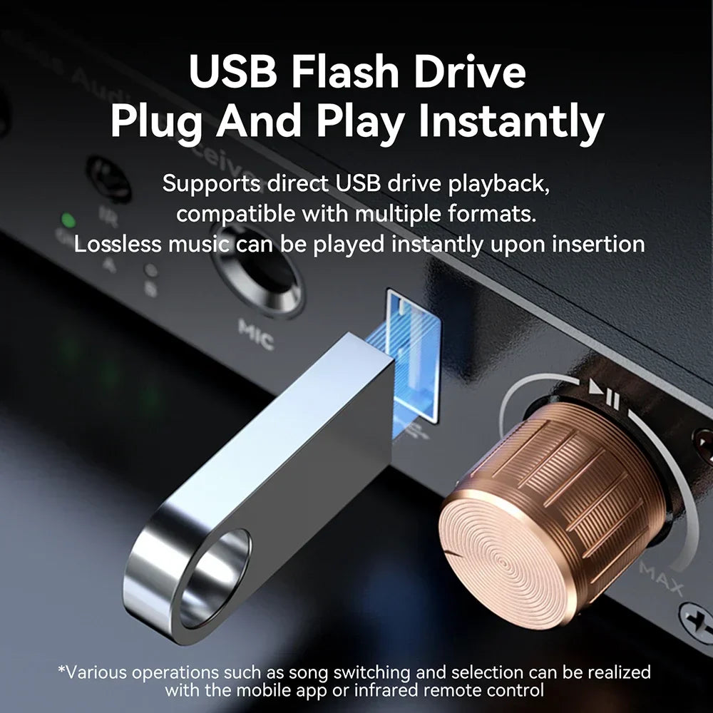Silver metallic bluetooth-compatible 6.0 music wireless adapter usb flash drive with looped end for microphone music wireless use