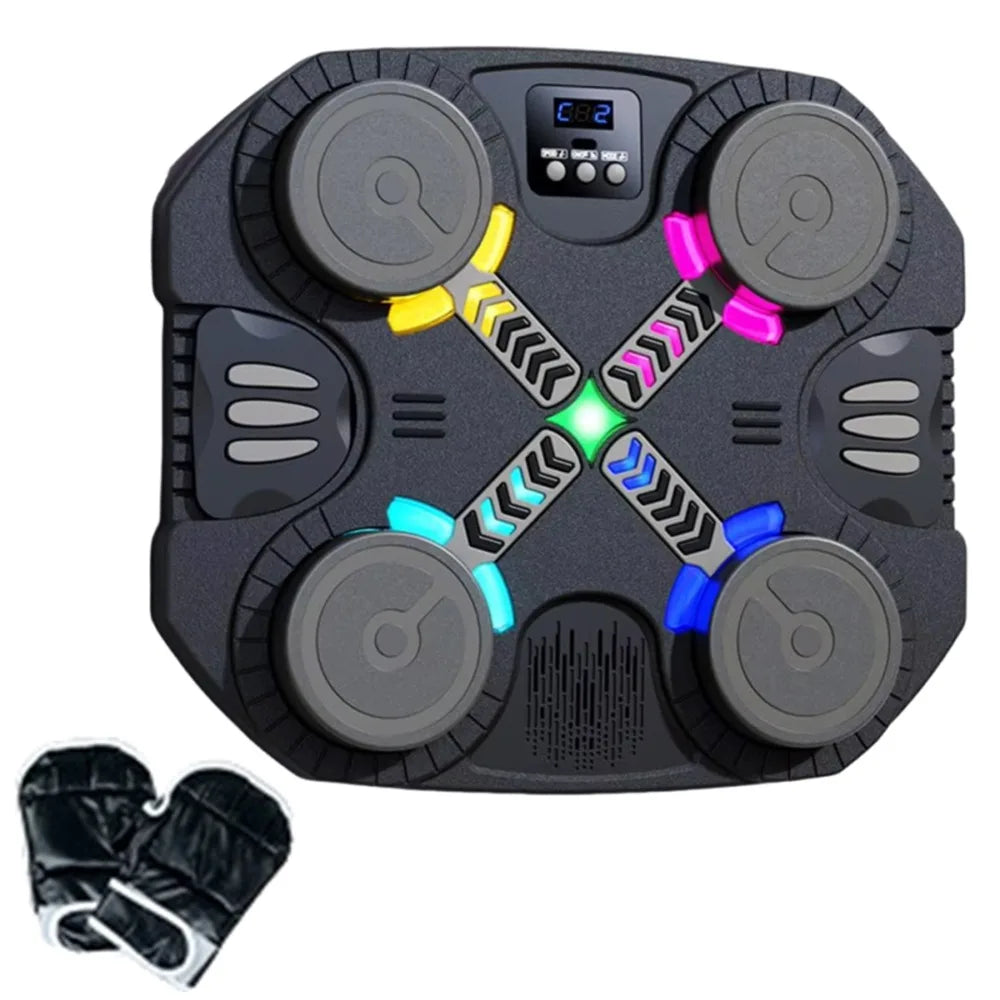 Black electronic dance pad with colorful led connectors and digital display for smart music boxing machine noise reduction and adjustable reaction training