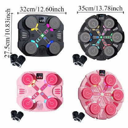Black and pink illuminated electronic drum pads with matching gloves for smart music boxing machine noise reduction training