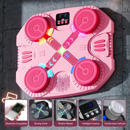 Pink octagonal smart music boxing machine with four circular buttons and led lights for adjustable reaction training