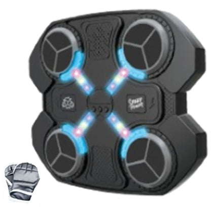 Black quadcopter drone controller with glowing blue and pink led lights for smart music boxing electronic target use