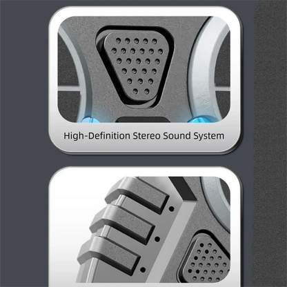 Gray and silver high-definition smart music boxing sound system with perforated grille and bluetooth connection