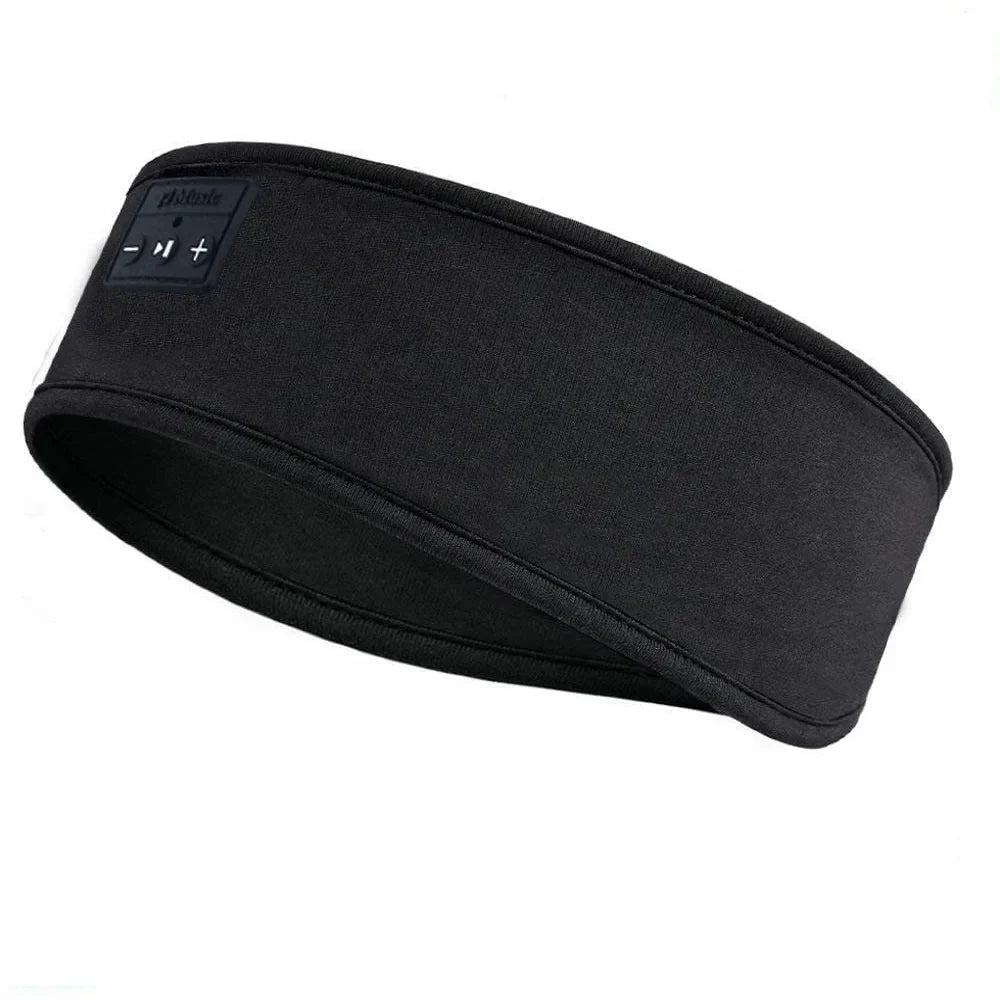 Black fabric headphone headband with built-in bluetooth 6.0 controls and speakers unisex hairband for music sports use
