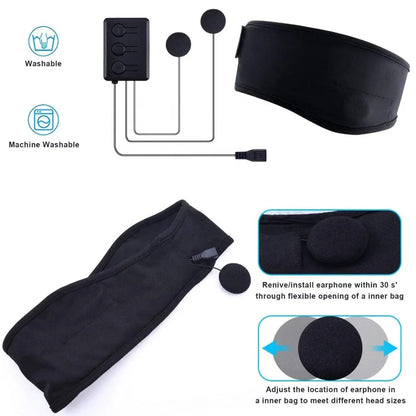 Black headphone headband with integrated speakers unisex hairband featuring control unit for music sports use