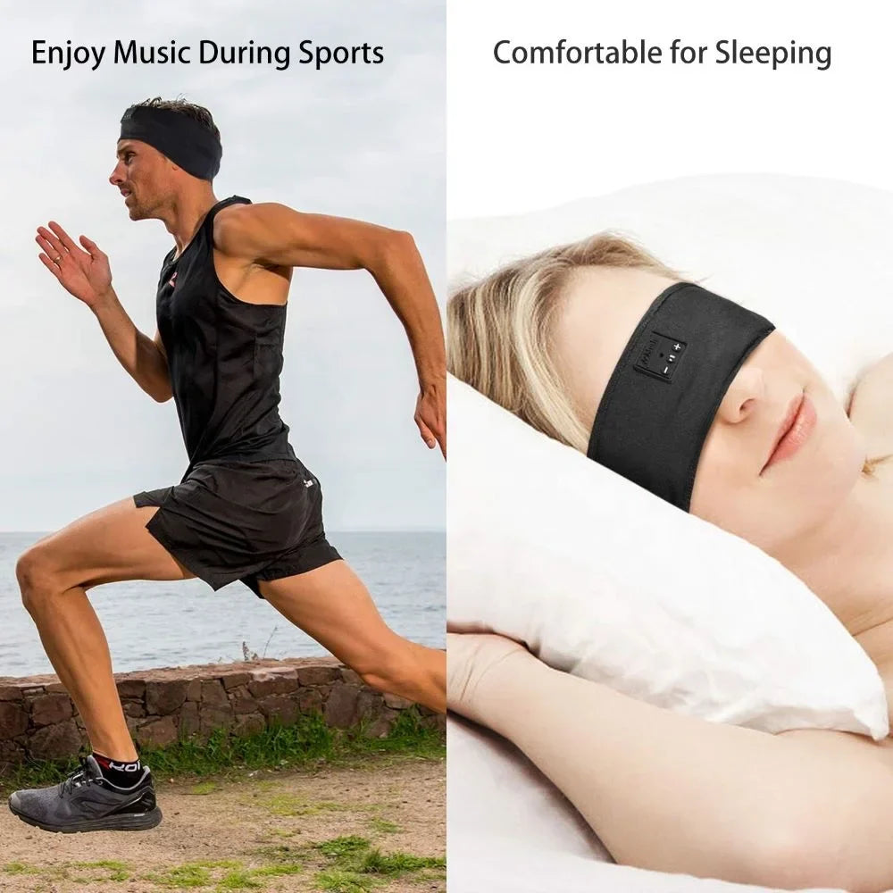 Black fabric headphone headband with built-in speaker controls for music sports headband unisex speakers hairband