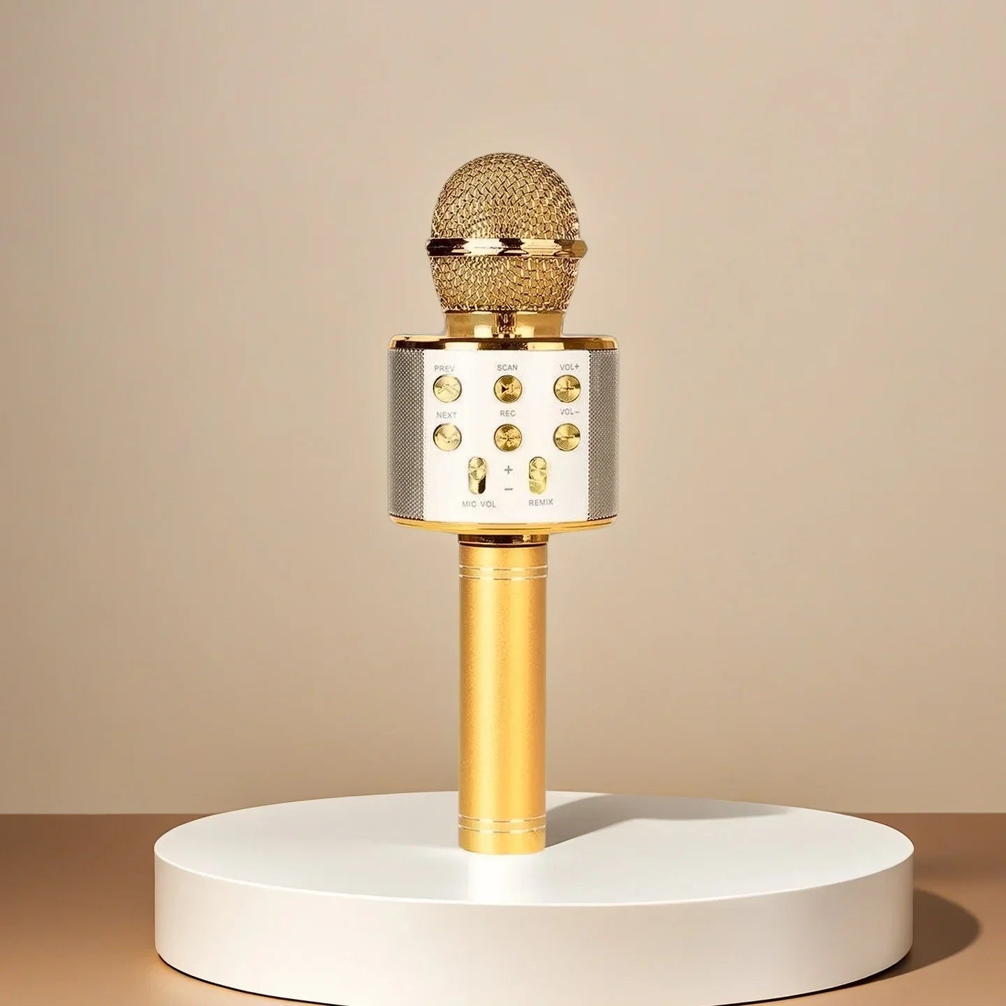 Gold-colored bluetooth karaoke microphone wireless karaoke mic with mesh grille and control buttons for girls birthday gifts