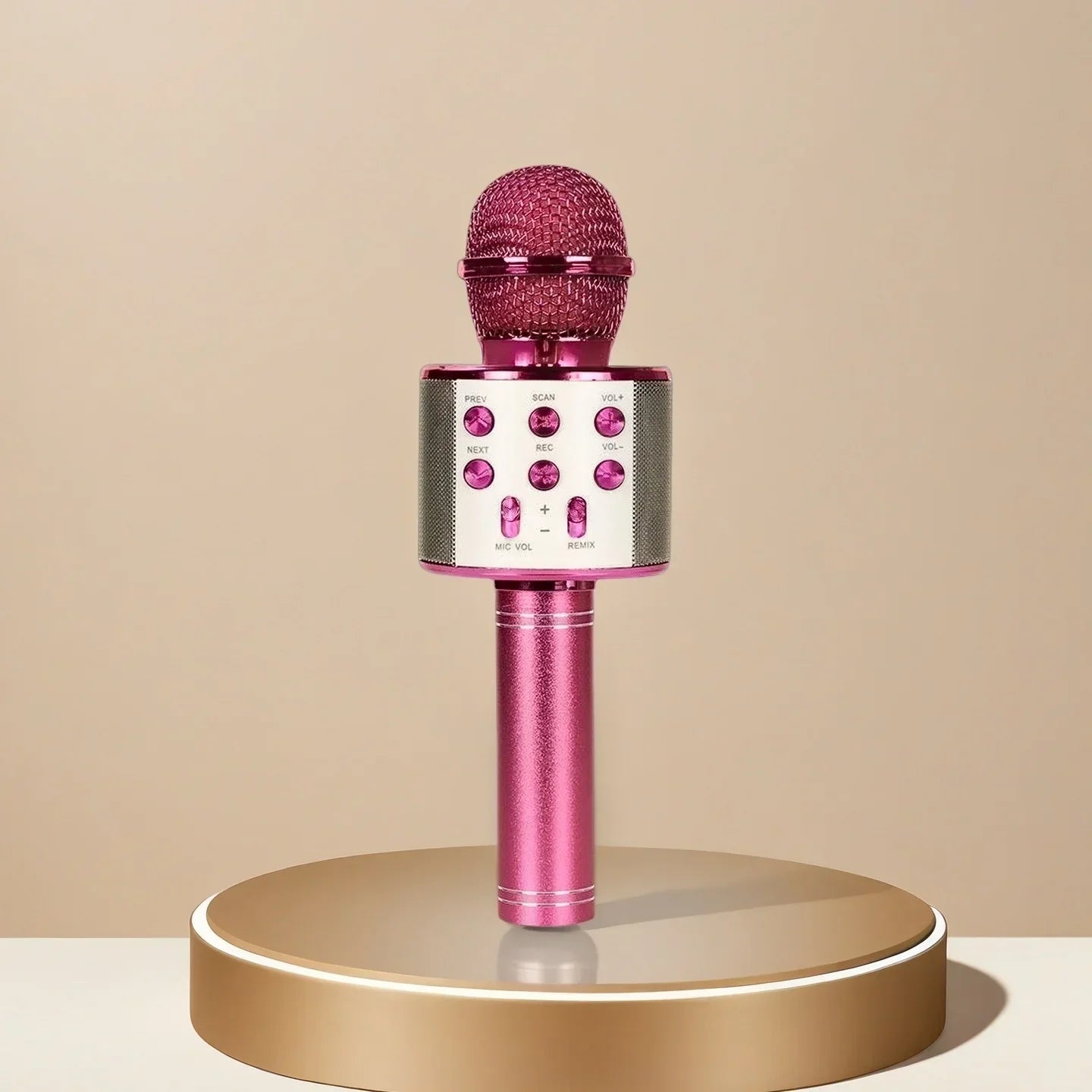 Pink bluetooth karaoke microphone wireless karaoke mic with textured mesh grille and control buttons for girls birthday gifts