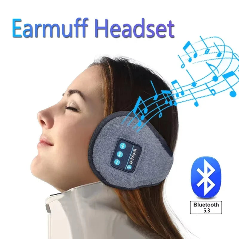 Gray felt bluetooth music earmuffs with black control panel and brykone branding featuring bluetooth 5.3 connectivity