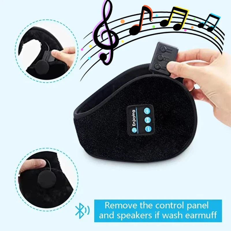 Black plush bluetooth music earmuffs with built-in speakers and control panel for sports earmuffs winter warm velvet use