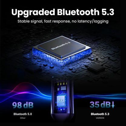 Upgraded bluetooth receiver 5.3 adapter with glowing blue circuitry for enhanced kits aux audio and car bt transmitter connectivity