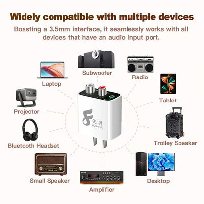 White yosheng bluetooth receiver wireless audio adapter with 3.5mm interface and silver input jacks for stereo speaker wired use