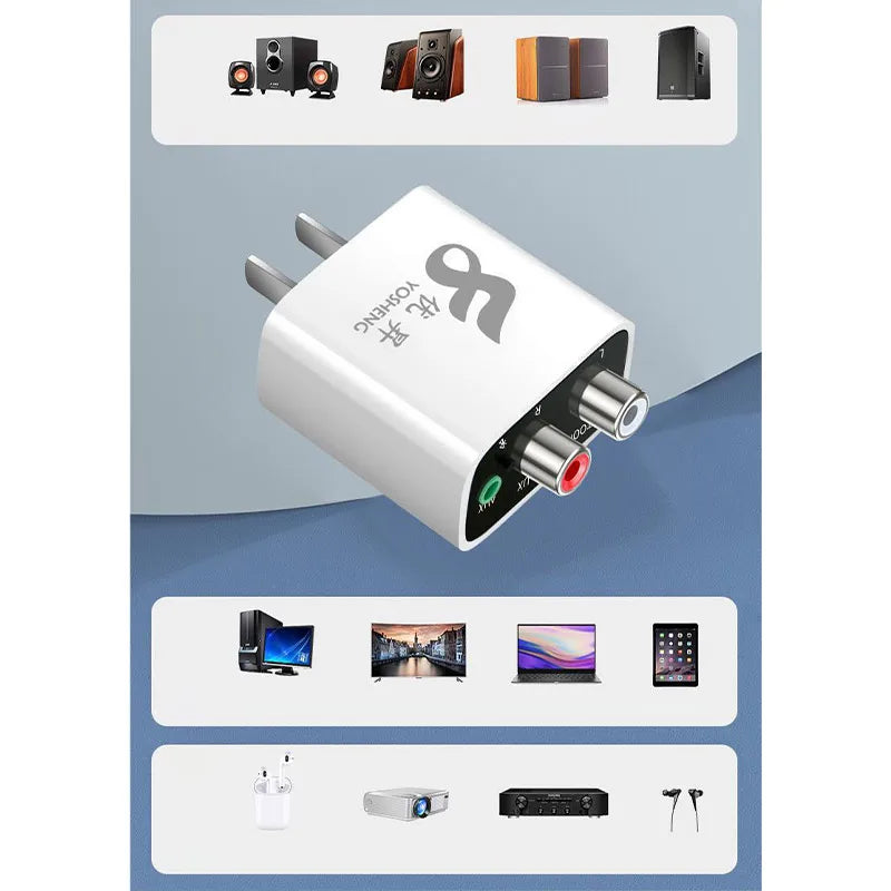 White yoyheng bluetooth receiver wireless audio adapter with silver rca connectors for stereo speaker wired music streaming stereo