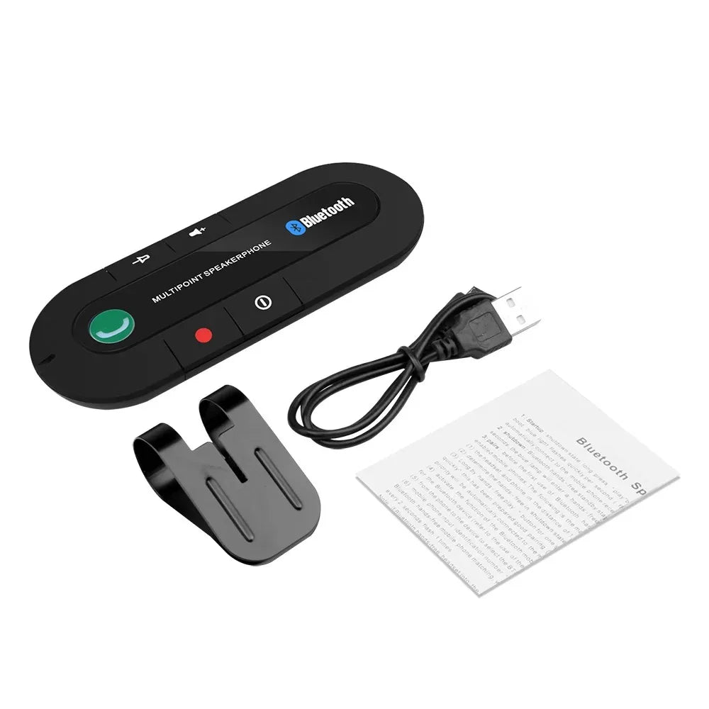 Black bluetooth speaker handsfree with green call button and red power indicator visor clip wireless audio receiver