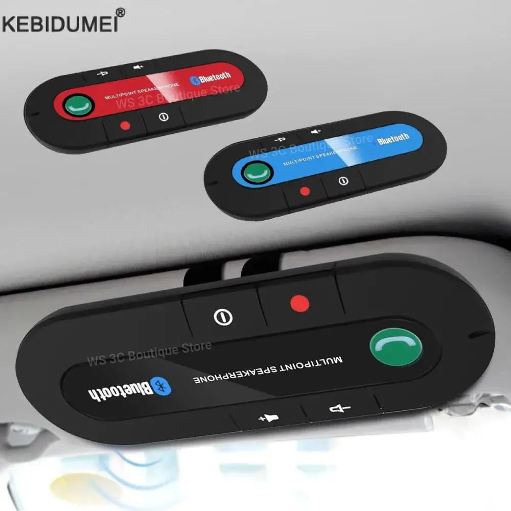 Black bluetooth speaker handsfree car phone speakerphone with green call button and red power indicator visor clip wireless audio receiver