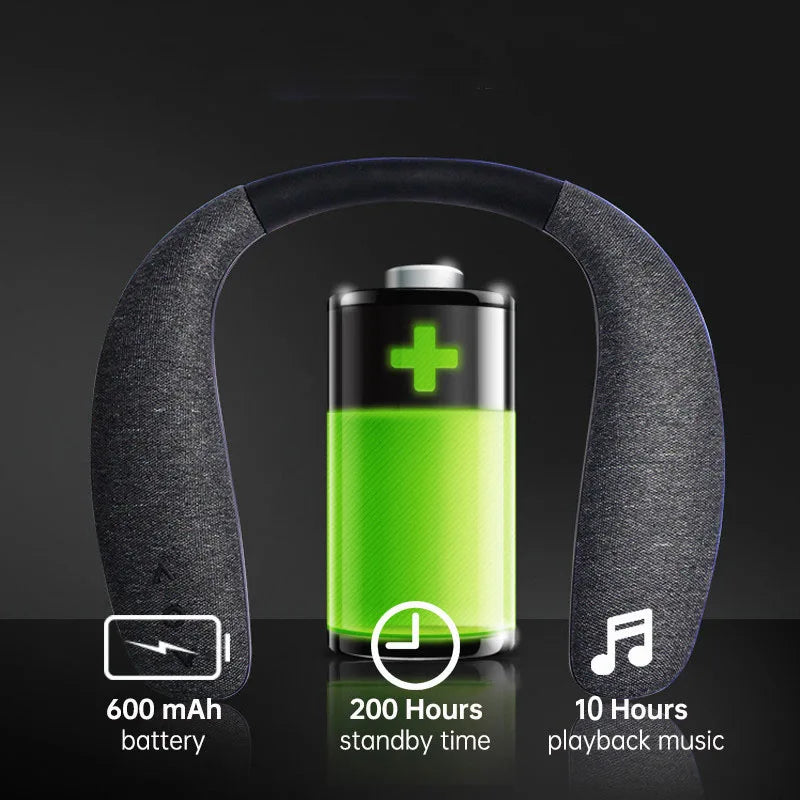 Black fabric-covered bluetooth speakers neckband wireless headphones with 600 mah battery for outdoor wireless speakers and true 3d stereo sound