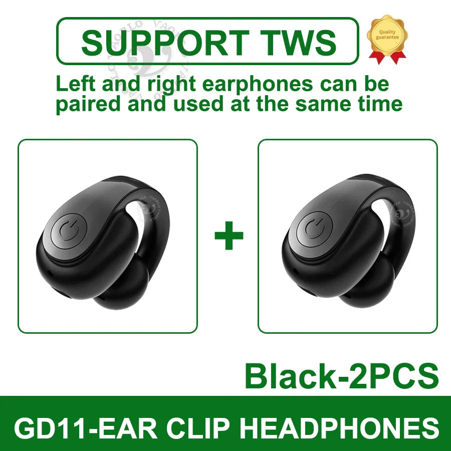 Black gd11 single wireless earphone with sleek curved ear clip design for secure business headphone hifi and sports use