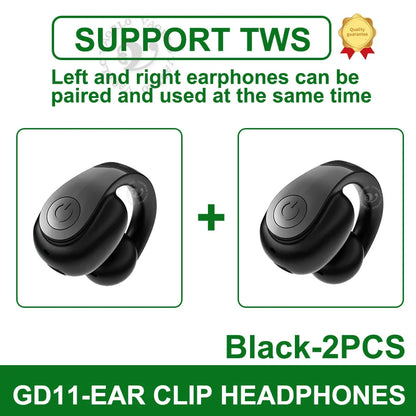 Black gd11 single wireless earphone with sleek curved ear clip design for secure business headphone hifi and sports use