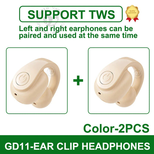 Beige gd11 single wireless earphone with ergonomic ear clip design for business headphone hifi and sports music headset use