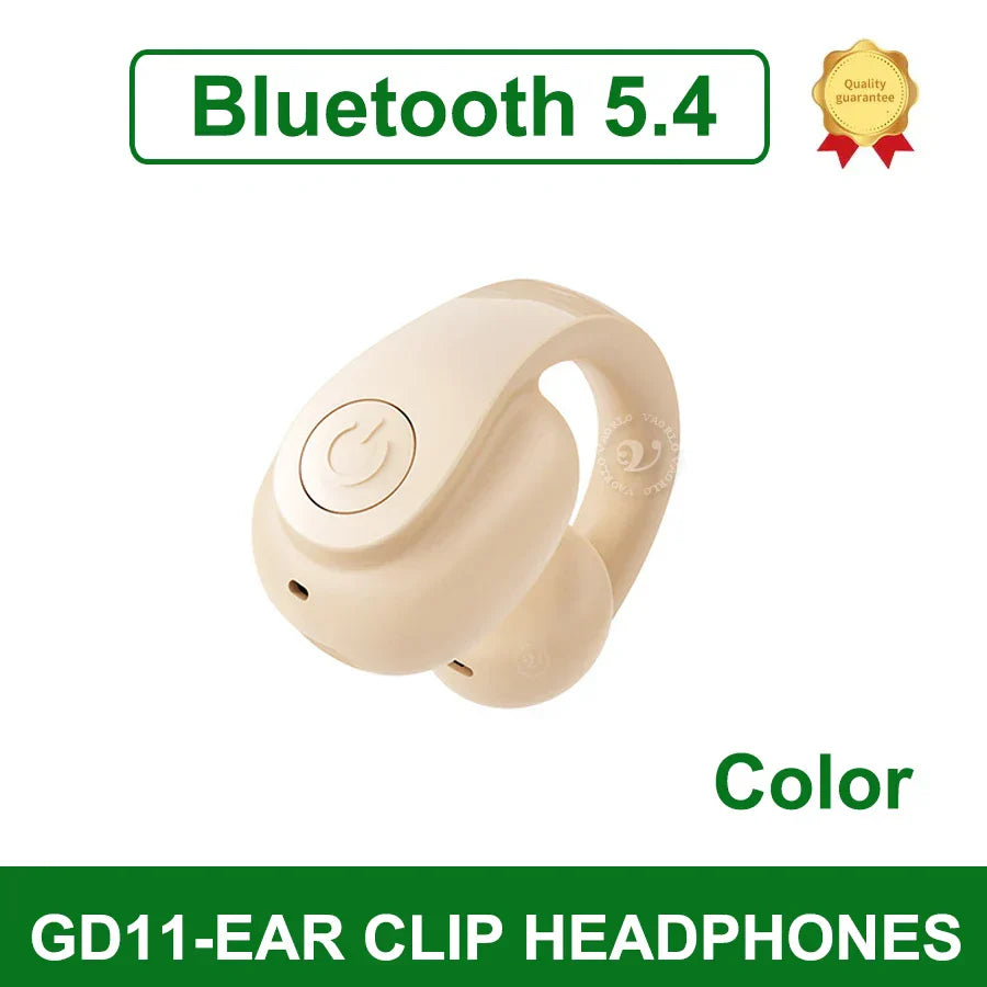 Cream-colored single wireless earphone with sleek ear clip design bluetooth 5.4 business headphone hifi music headset sports