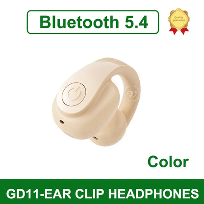 Cream-colored single wireless earphone with sleek ear clip design bluetooth 5.4 business headphone hifi music headset sports
