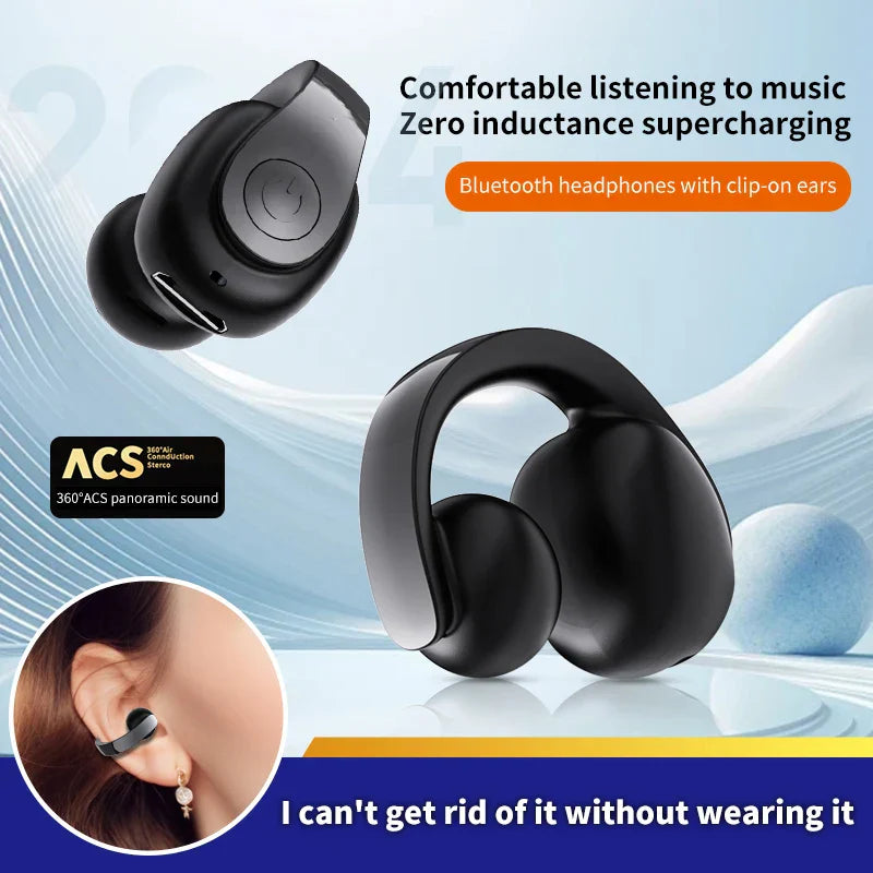 Black single wireless earphone with clip-on ear hooks ergonomic design business headphone hifi music headset sports