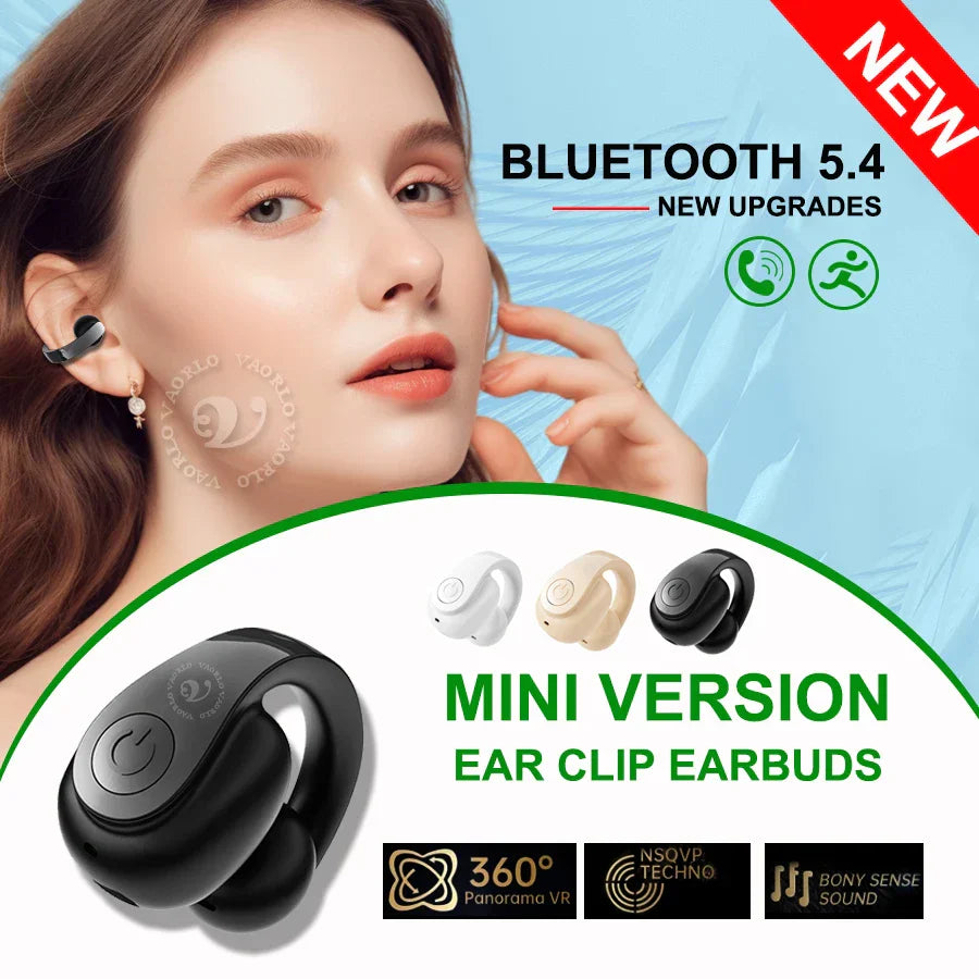 Black single wireless earphone with sleek curved design and circular power button for business headphone hifi music headset sports