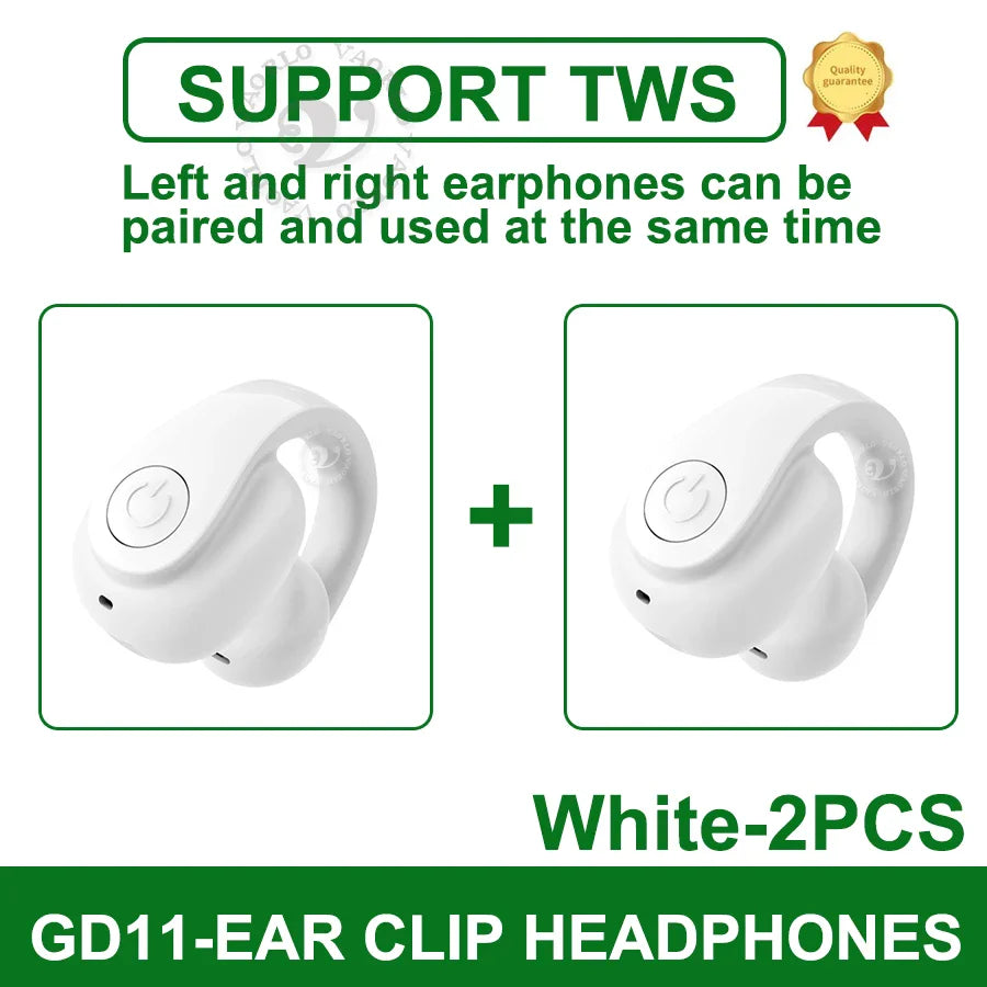 White gd11 single wireless earphone with sleek curved ear clip design for secure business headphone hifi and sports use