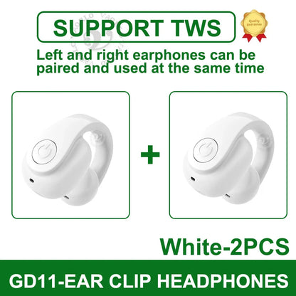 White gd11 single wireless earphone with sleek curved ear clip design for secure business headphone hifi and sports use