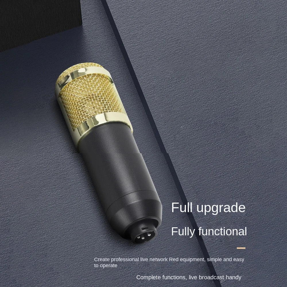 Gold mesh and black body bm800 condenser microphone with sleek design for microphone kit computer and audio mixer streaming use