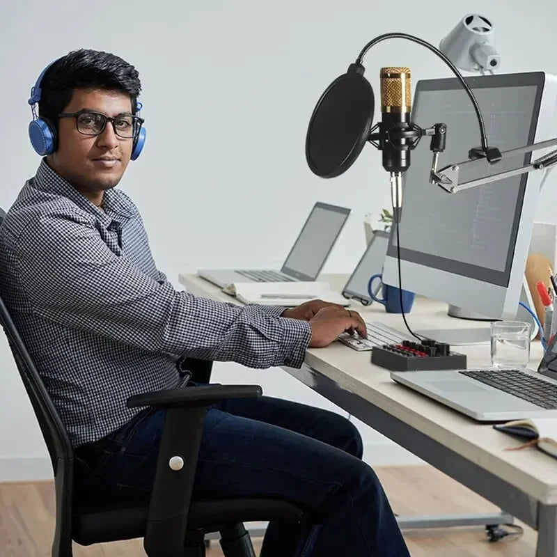 Blue over-ear headphones with sleek modern design featuring professional audio condenser and cardioid polar patterns for bm800 v8 sound recording
