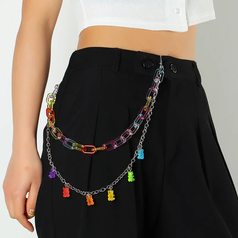 Bohemian rainbow resin waist chain multicolor with translucent gummy bear charms for men and women pants accessory
