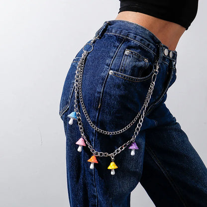 Silver chain waist chain multicolor with bohemian rainbow resin mushroom charms for punk hip hop fashion