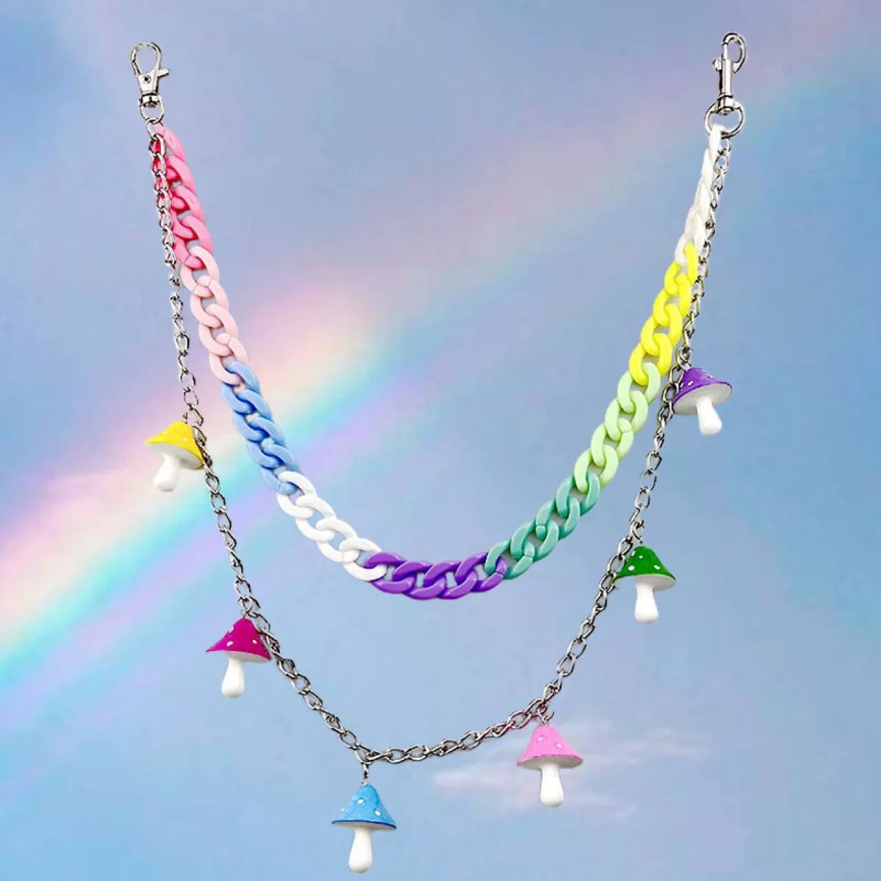 Bohemian rainbow resin chain waist chain multicolor with colorful mushroom charms resin chain keychains for men and women