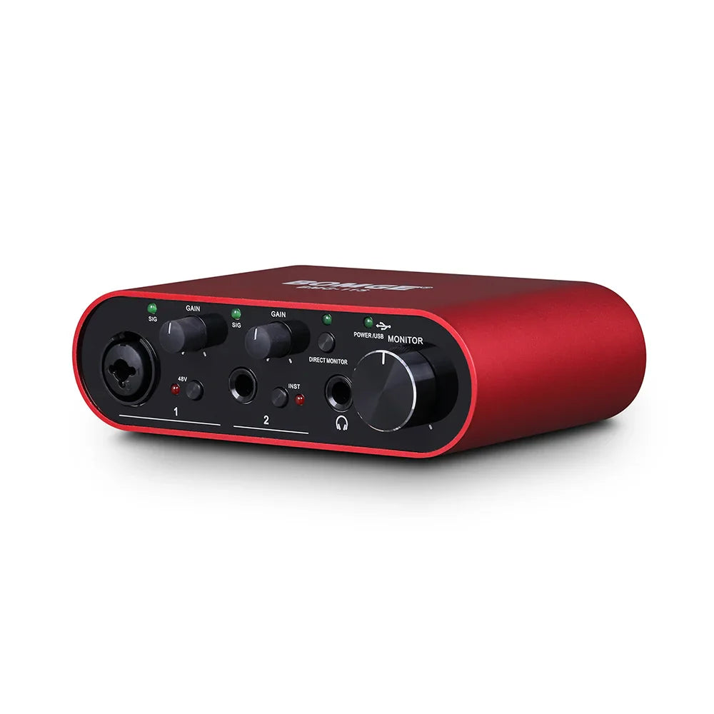 Bomge bmg-11s audio interface with red body black control panel and knobs 192khz professional sound monitor headphones amplifier