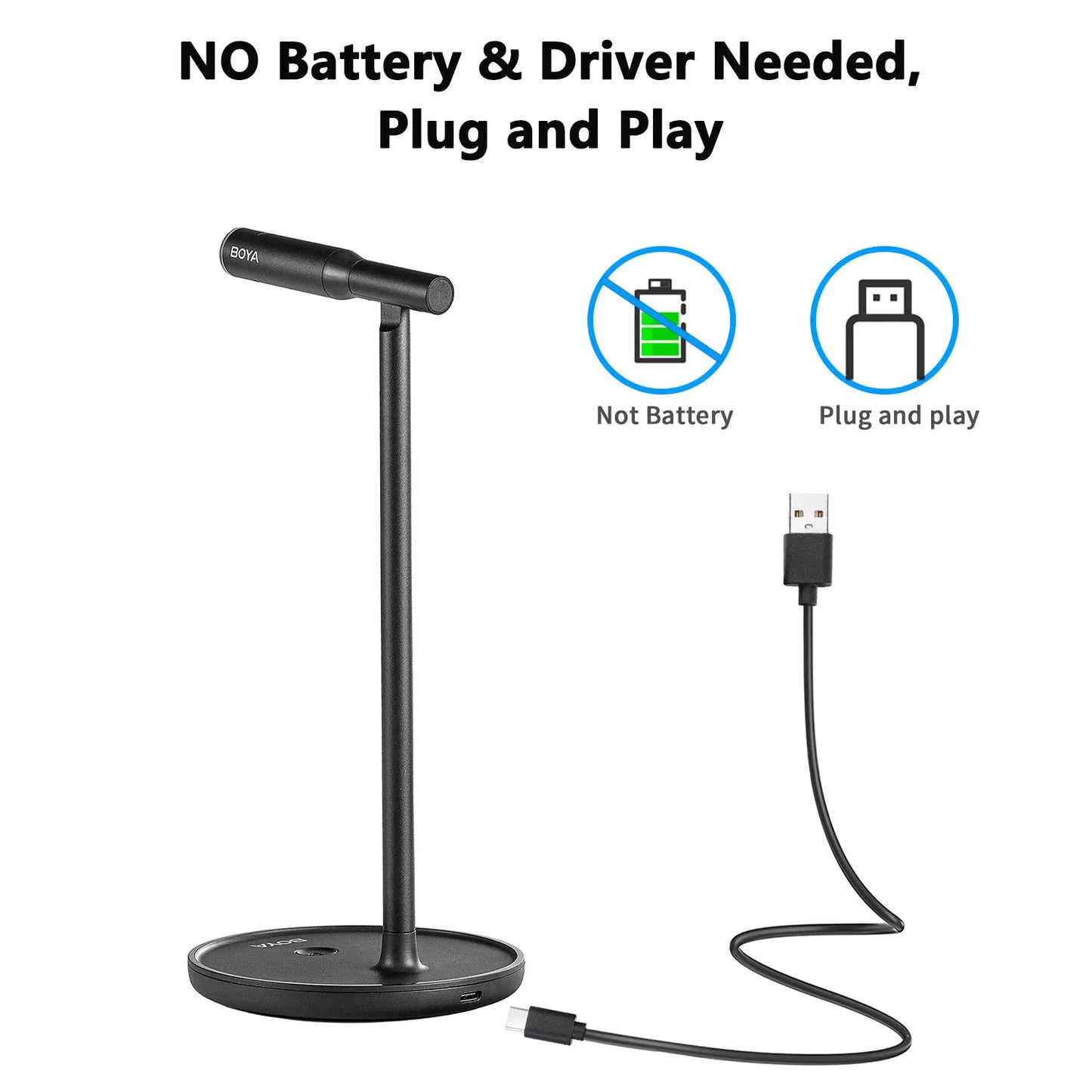 Black boya by-cm1 condenser desktop usb microphone stand with sleek design for mac laptop youtube recording podcast studio