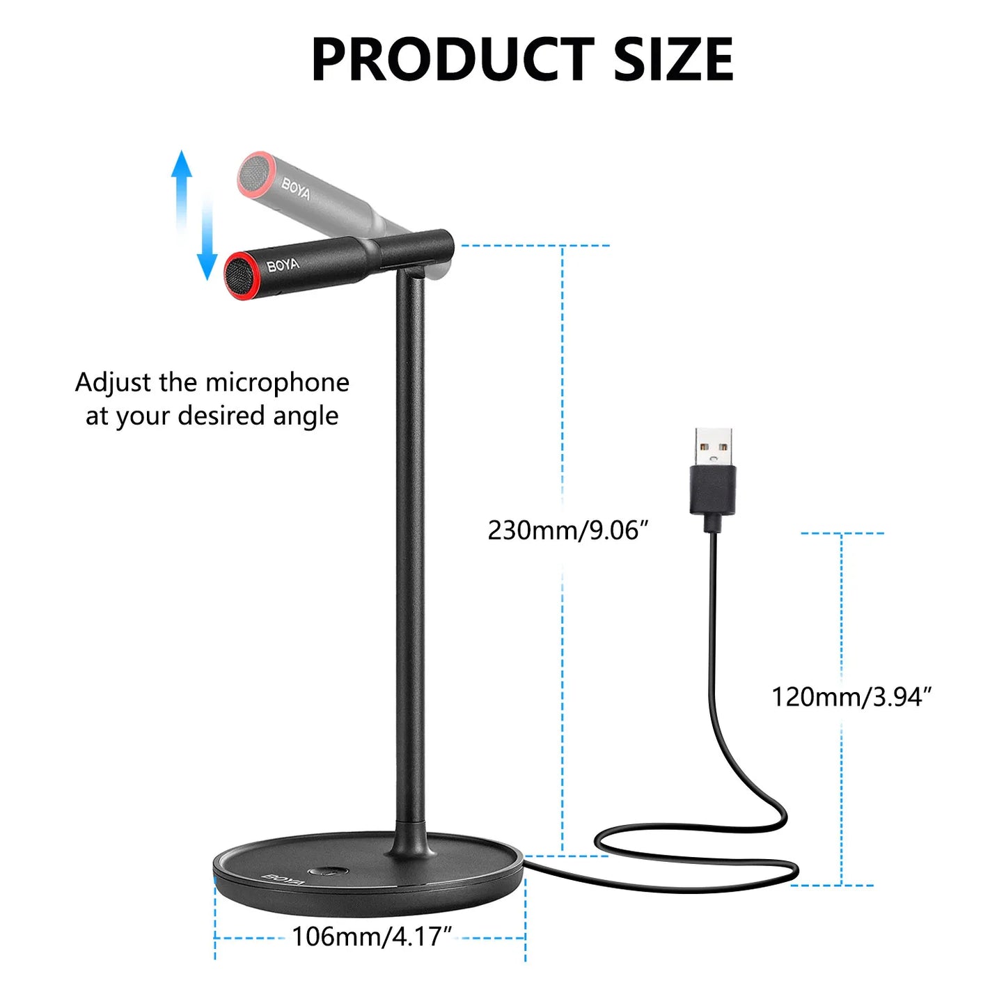 Black boya by-cm1 condenser desktop microphone stand with adjustable angle and usb cable for recording podcast studio and mac laptop youtube use