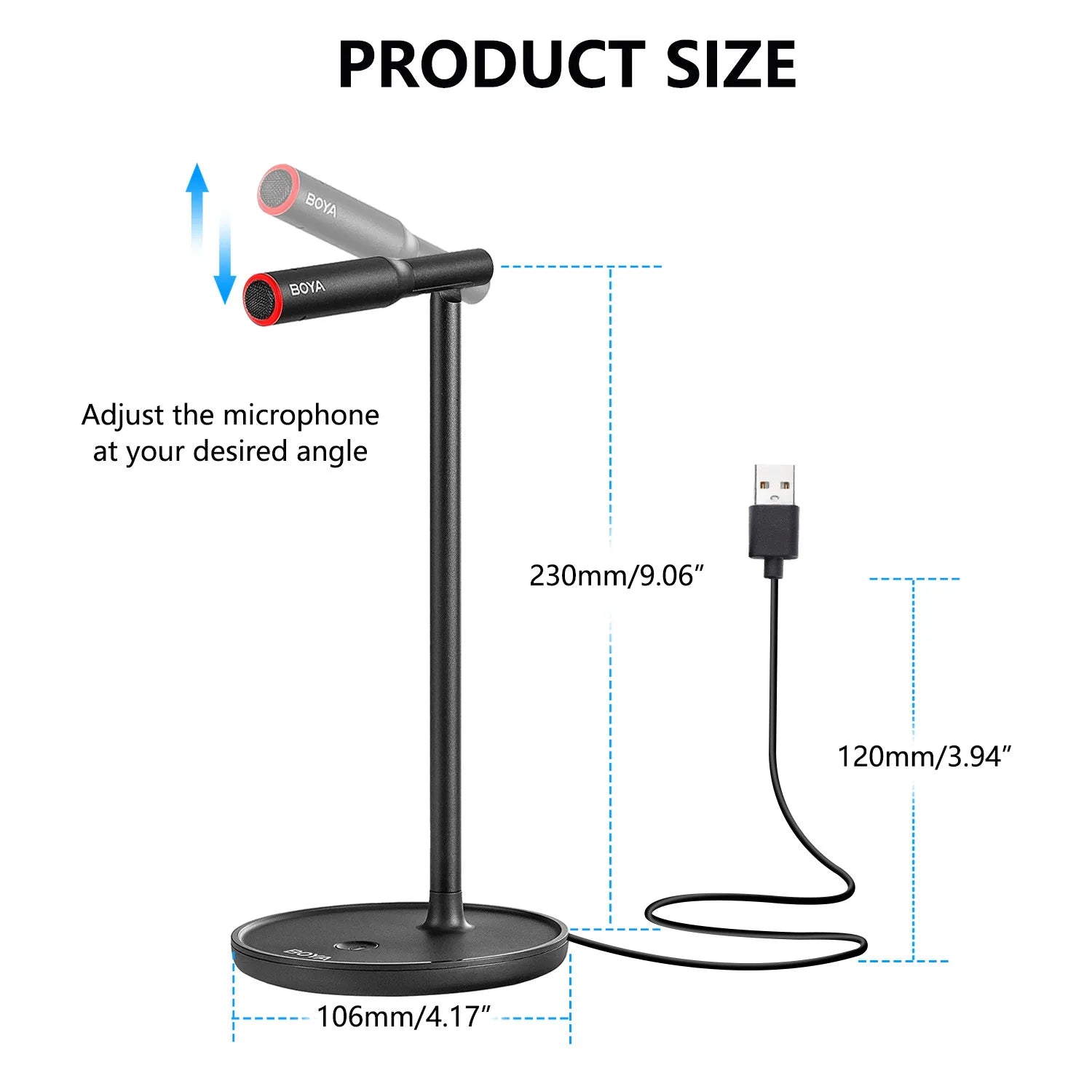 Black boya by-cm1 condenser desktop microphone stand with adjustable angle and usb cable for recording podcast studio and mac laptop youtube use