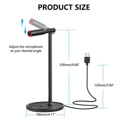 Black boya by-cm1 condenser desktop microphone stand with adjustable angle and usb cable for recording podcast studio and mac laptop youtube use