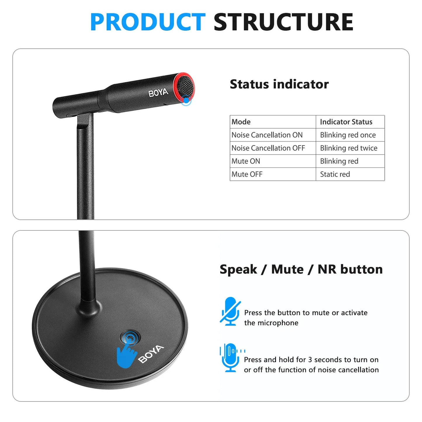 Black boya by-cm1 condenser desktop usb microphone with red status ring for mac laptop youtube recording podcast studio use