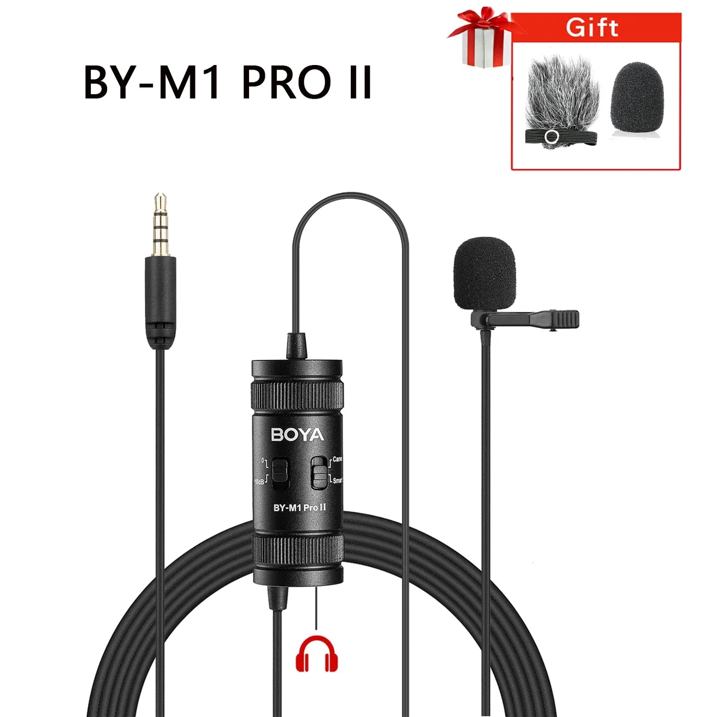 Black boya by-m1 pro ii lavalier microphone with coiled cable and clip ideal for pc iphone dslr recording streaming