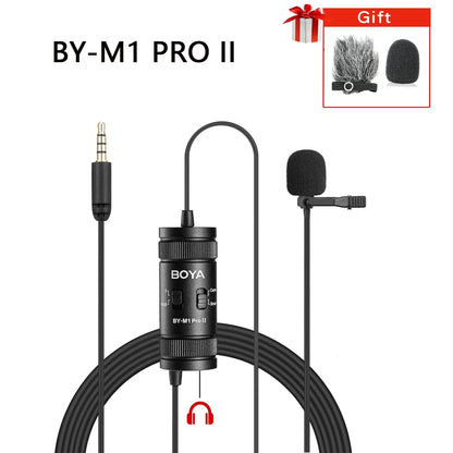 Black boya by-m1 pro ii lavalier microphone with coiled cable and clip ideal for pc iphone dslr recording streaming