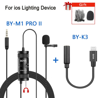 Black boya by-m1 pro ii lavalier microphone with clip and cable ideal for ios devices and recording applications