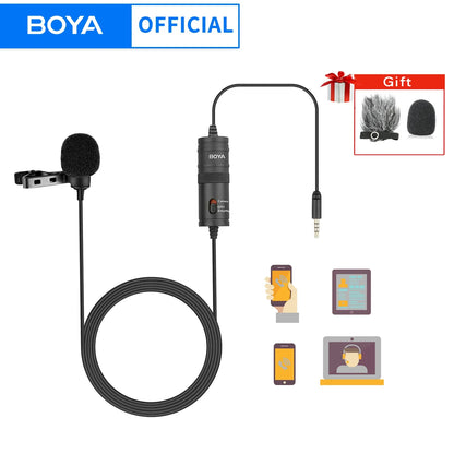 Black boya by-m1s lavalier microphone with clip coiled cable and inline control ideal for recording streaming and video