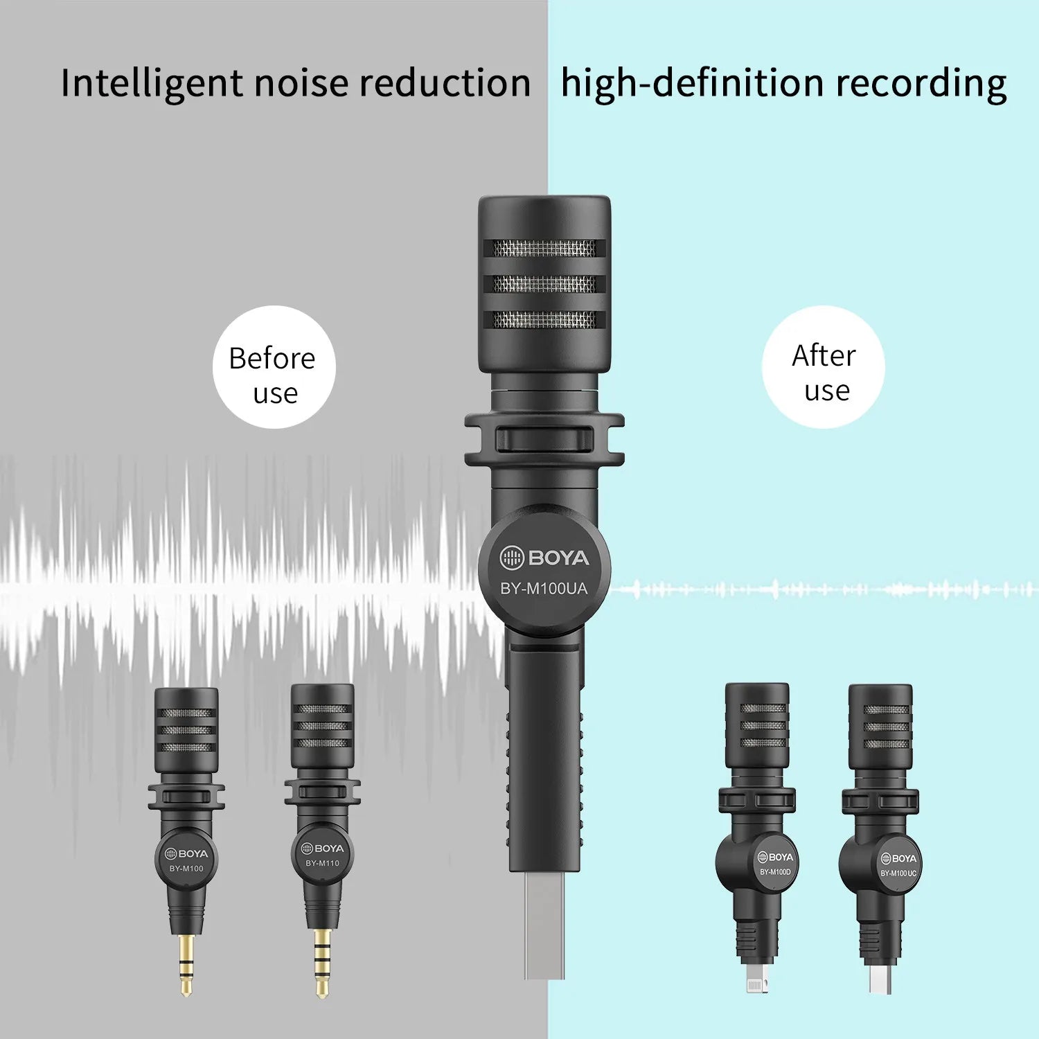 Black boya by-m100ua wired microphone with mesh grille and threaded body features polar pattern and a-weighted curve frequency response
