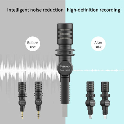 Black boya by-m100ua wired microphone with mesh grille and threaded body features polar pattern and a-weighted curve frequency response