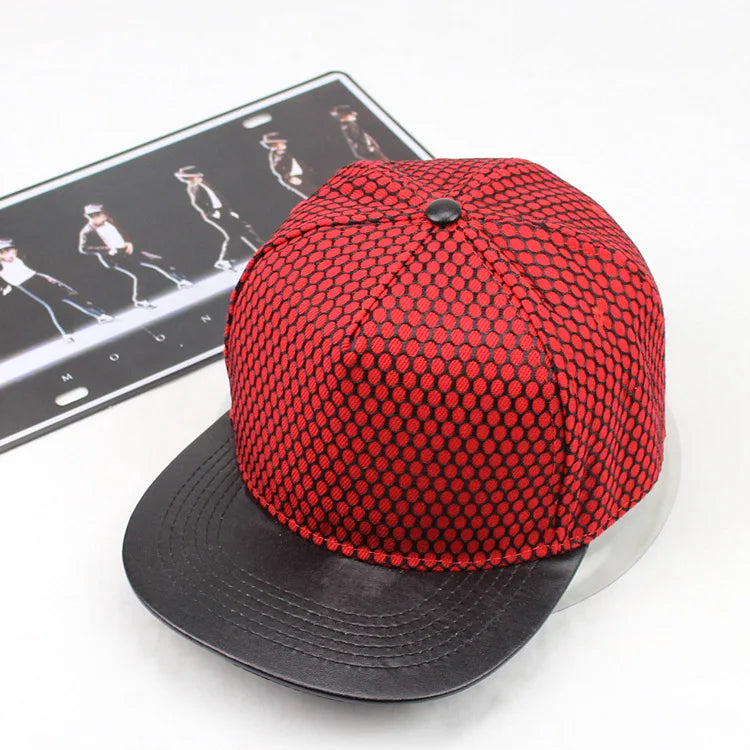 Red mesh snapback cap with black leather brim and button from brand oohmy royal king crown baseball hat