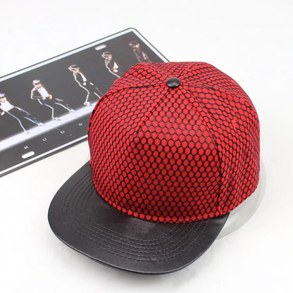 Red mesh snapback cap with black leather brim and button from brand oohmy royal king crown baseball hat