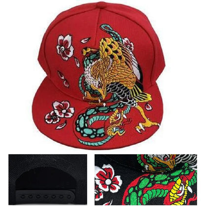 Red snapback crown baseball cap with royal king crown embroidered eagle and dragon design for hip-hop fashion