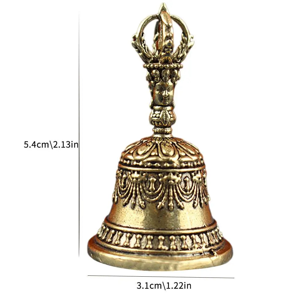 Antique brass Tibetan bell with intricate engravings and crown handle for sound healing instruments pestle set Buddhist use