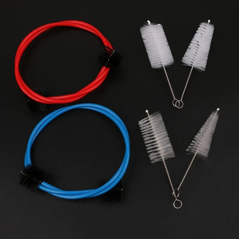 Brasswind musical instrument trumpet trombone tuba horn cleaning brush set with red and blue silicone coating and white bristles
